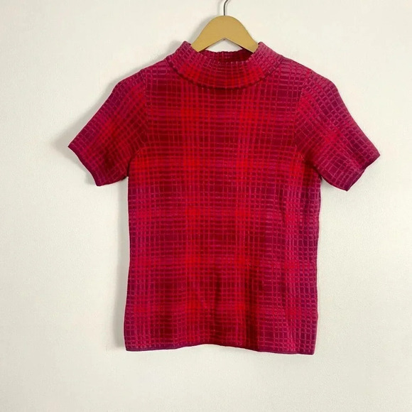 Anthropologie Field Flower Red Plaid Sweater Tee - Picture 2 of 10